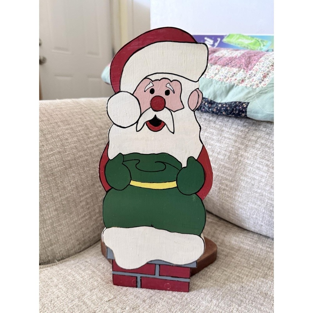 Vintage Wooden Handpainted Santa‎ Paper Towel Holder Country Couture Farmhouse